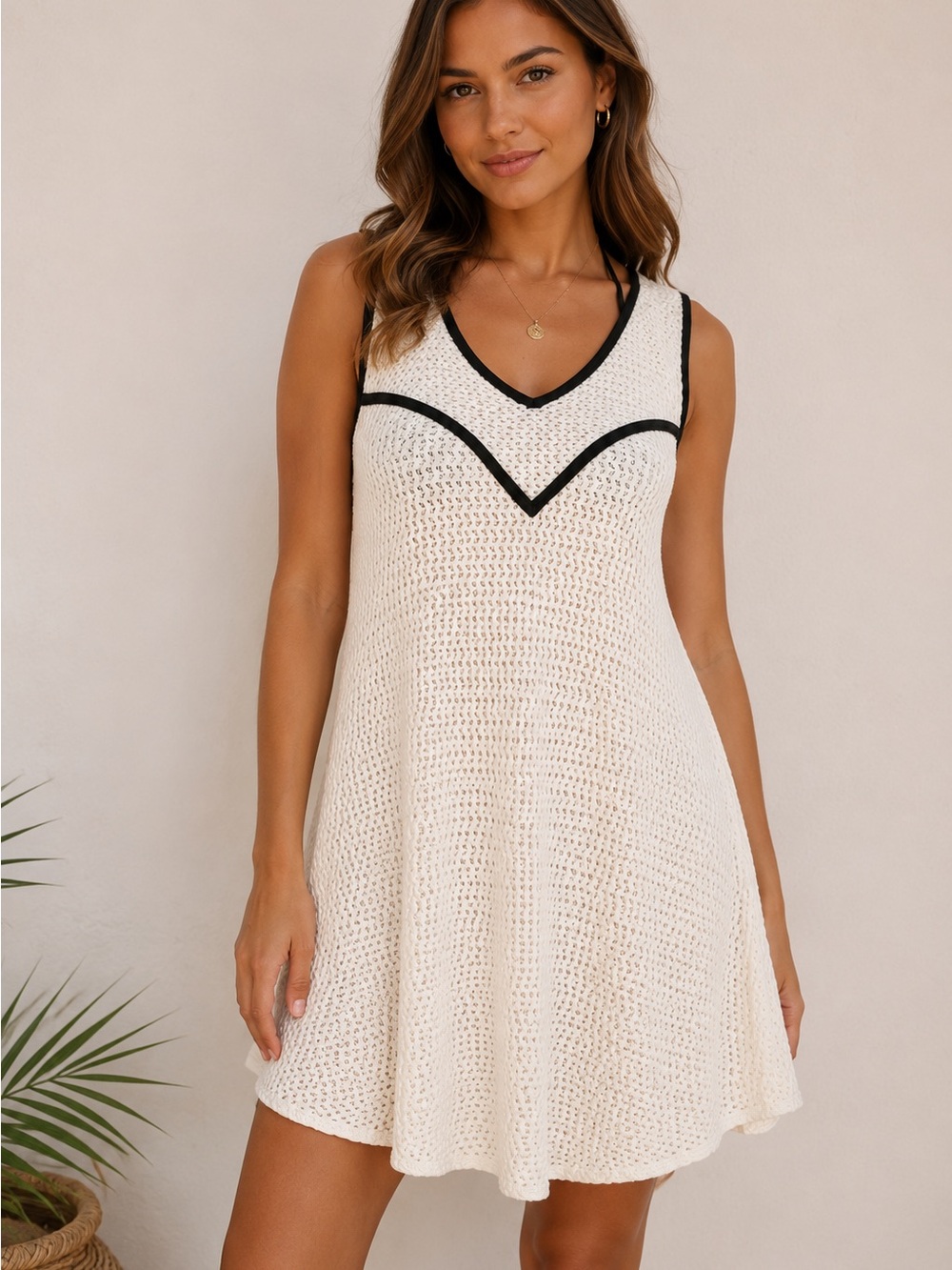 Shoshanna Swim Ivory Crochet Knit Sleeveless Beach Cover Up Dress size Small